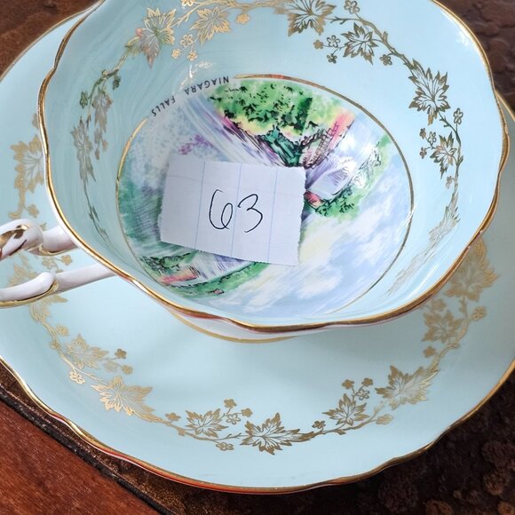 Vintage Paragon Teacup Saucer Set Niagara Falls Scene Gold Trim Made in England - Picture 10 of 10